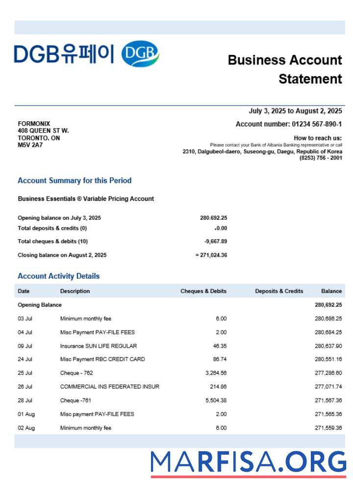 Downloadable South Korean Daegu firm statement Word and PDF template